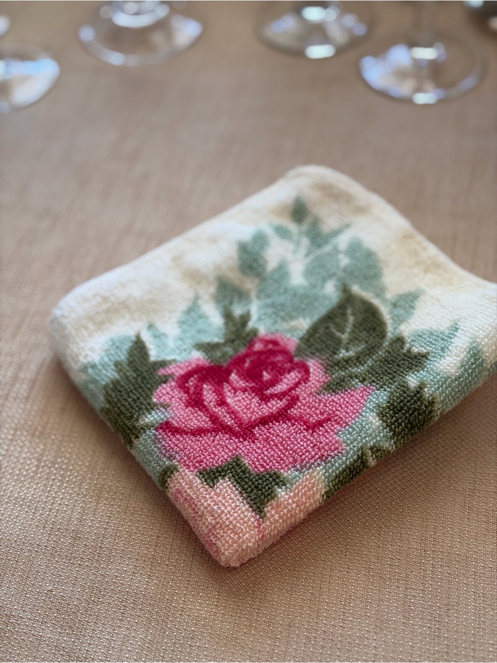 Vintage Callaway Terrycloth Washcloth Rose Pattern 1970